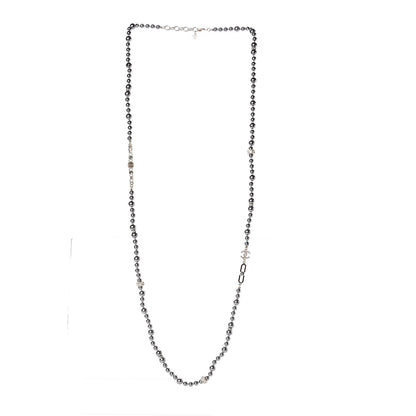 Chanel Pearl Crystal CC Long Necklace Grey Light Gold 3 of 5
