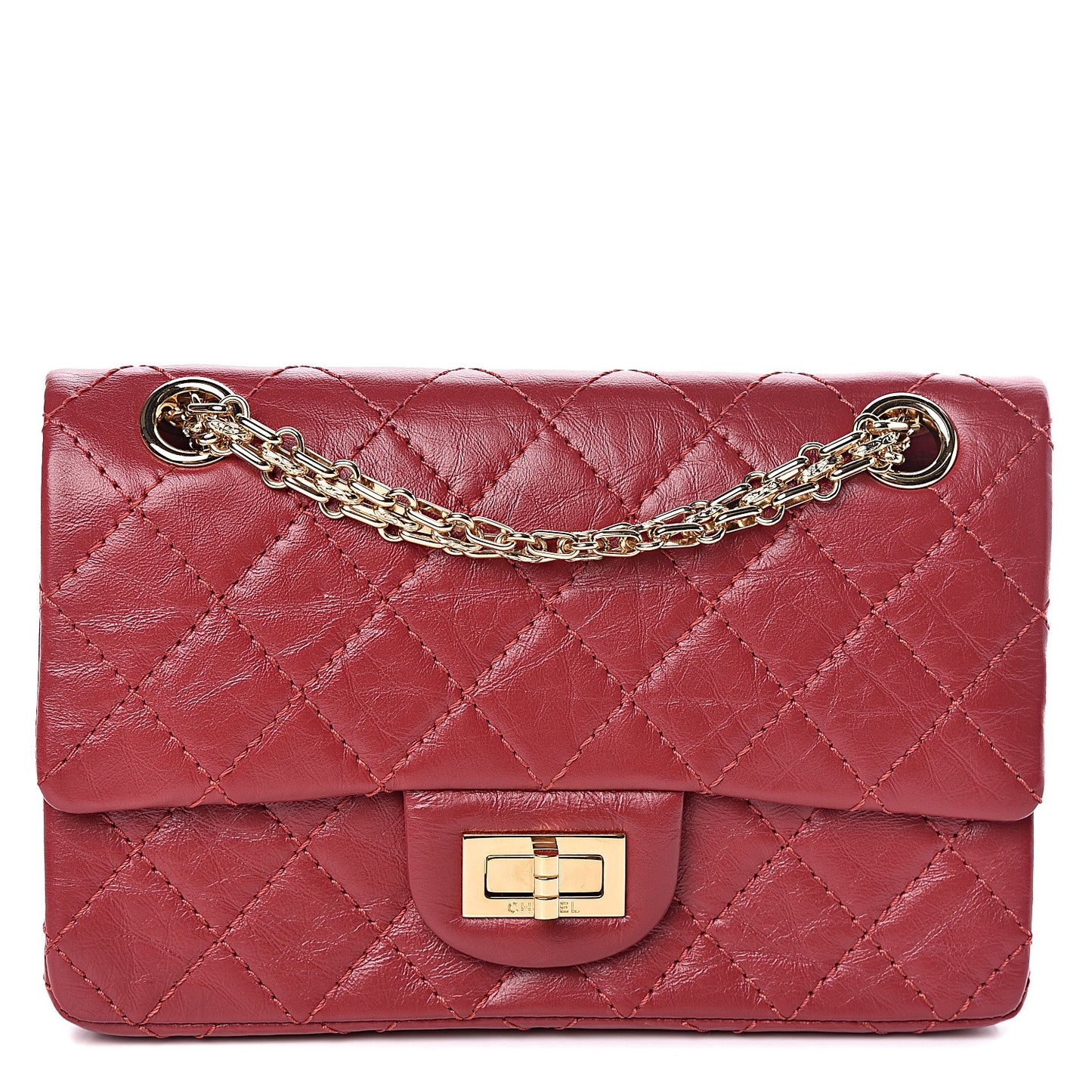 Aged Calfskin Quilted 2.55 Reissue Mini Flap Red