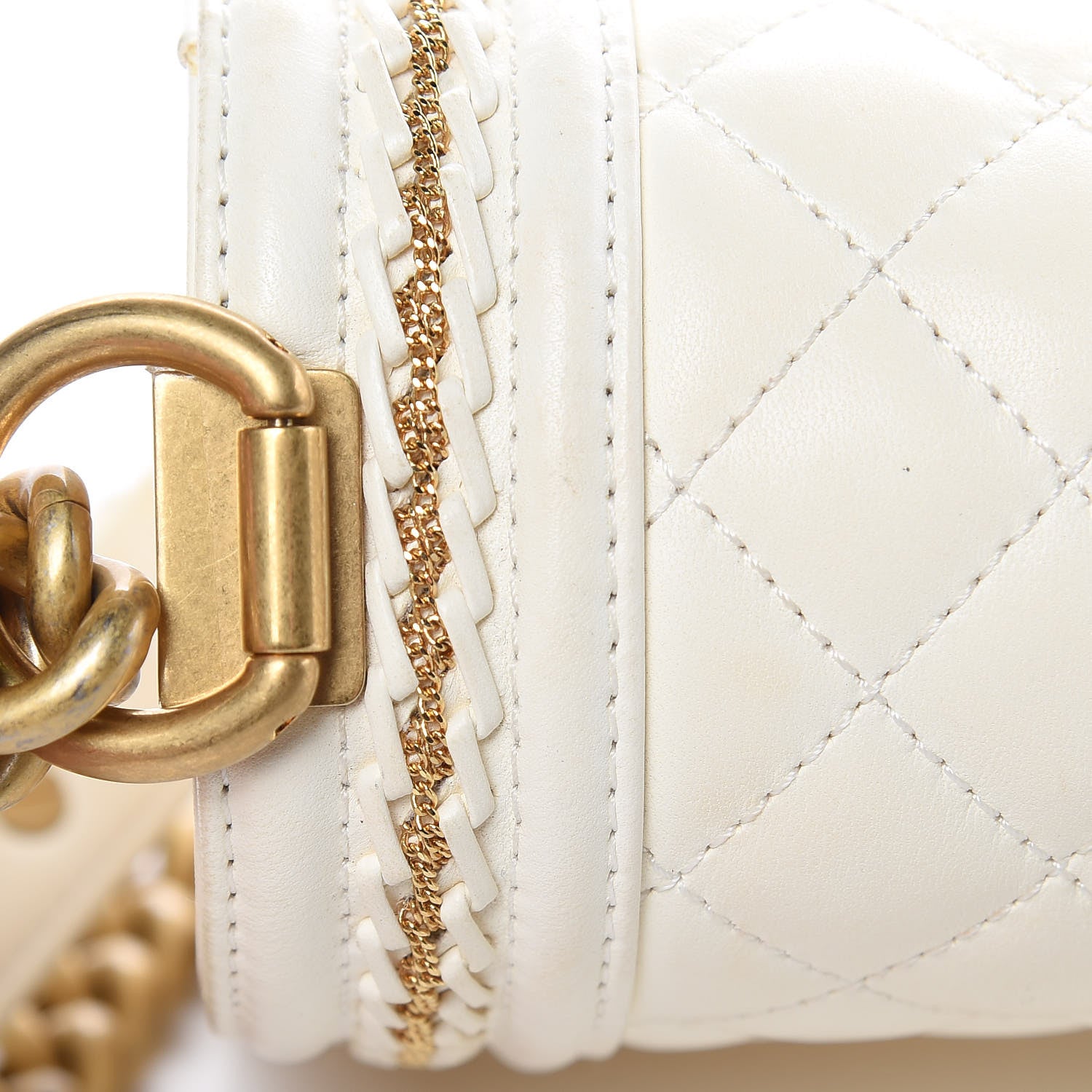 Chanel Lambskin Quilted Medium Chain Detail Boy Flap White 11 of 17