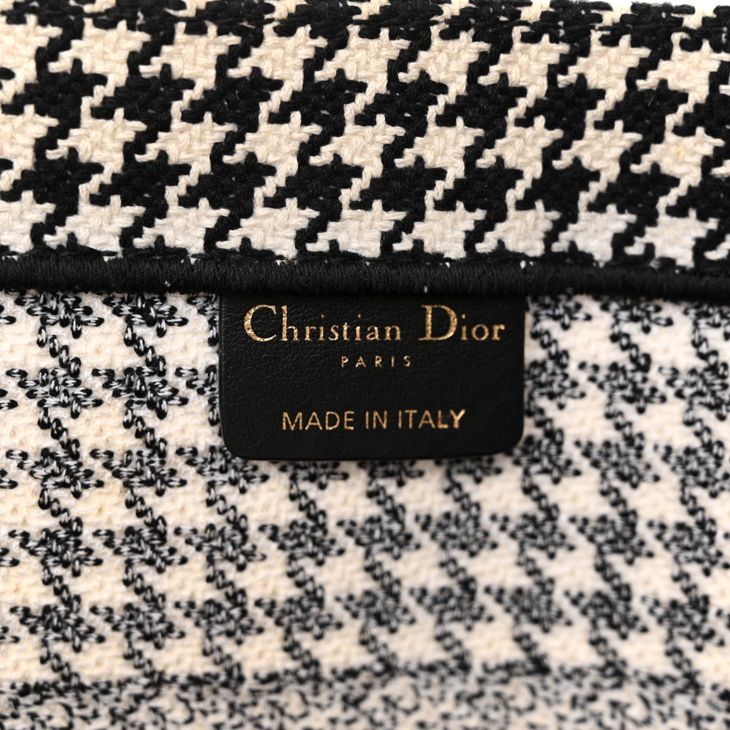 Christian Dior Canvas Houndstooth Embroidered Medium Book Tote Black White 6 of 27