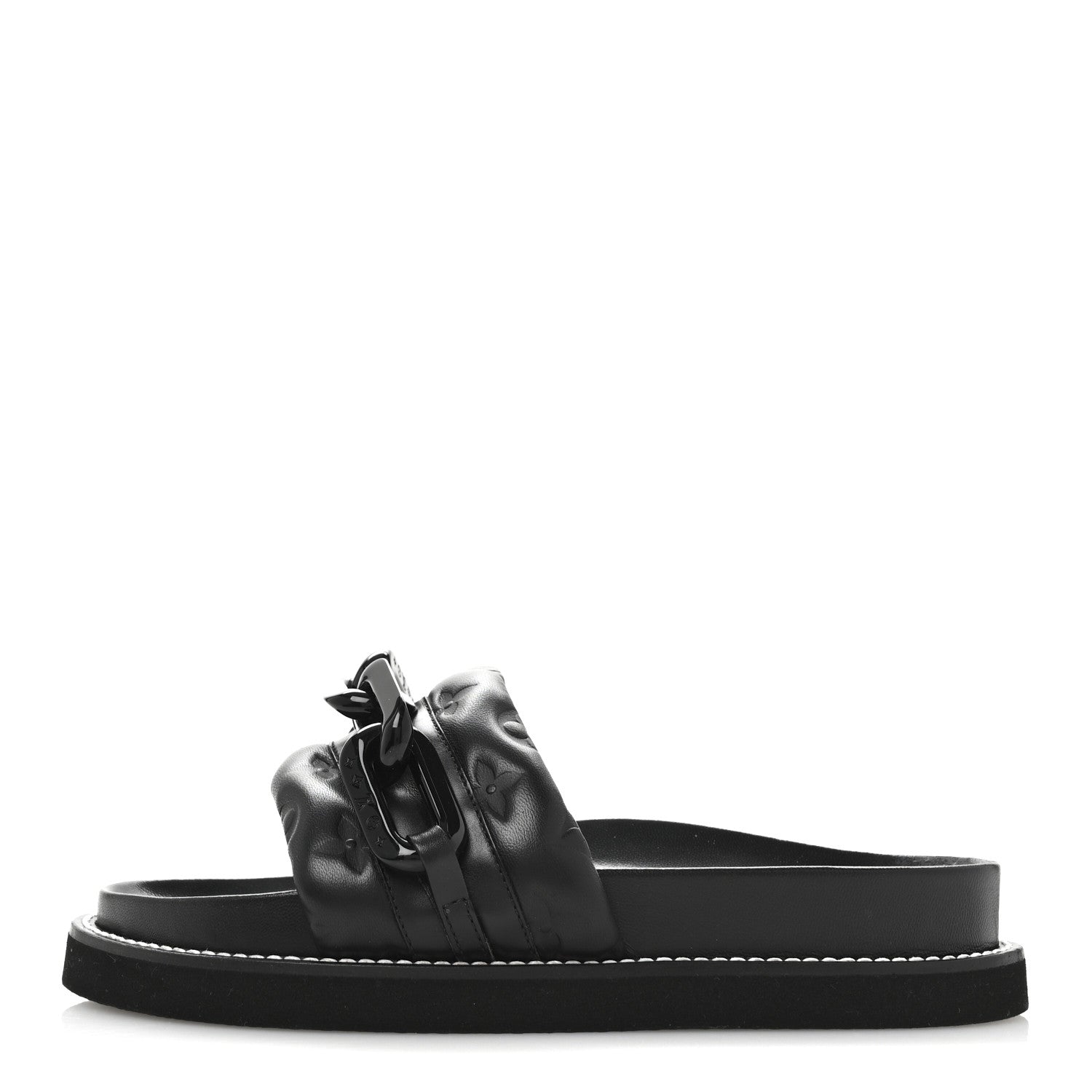 Louis Vuitton Calfskin Embossed Monogram Sunset Flat Comfort Mule 37 Black 1 of 12