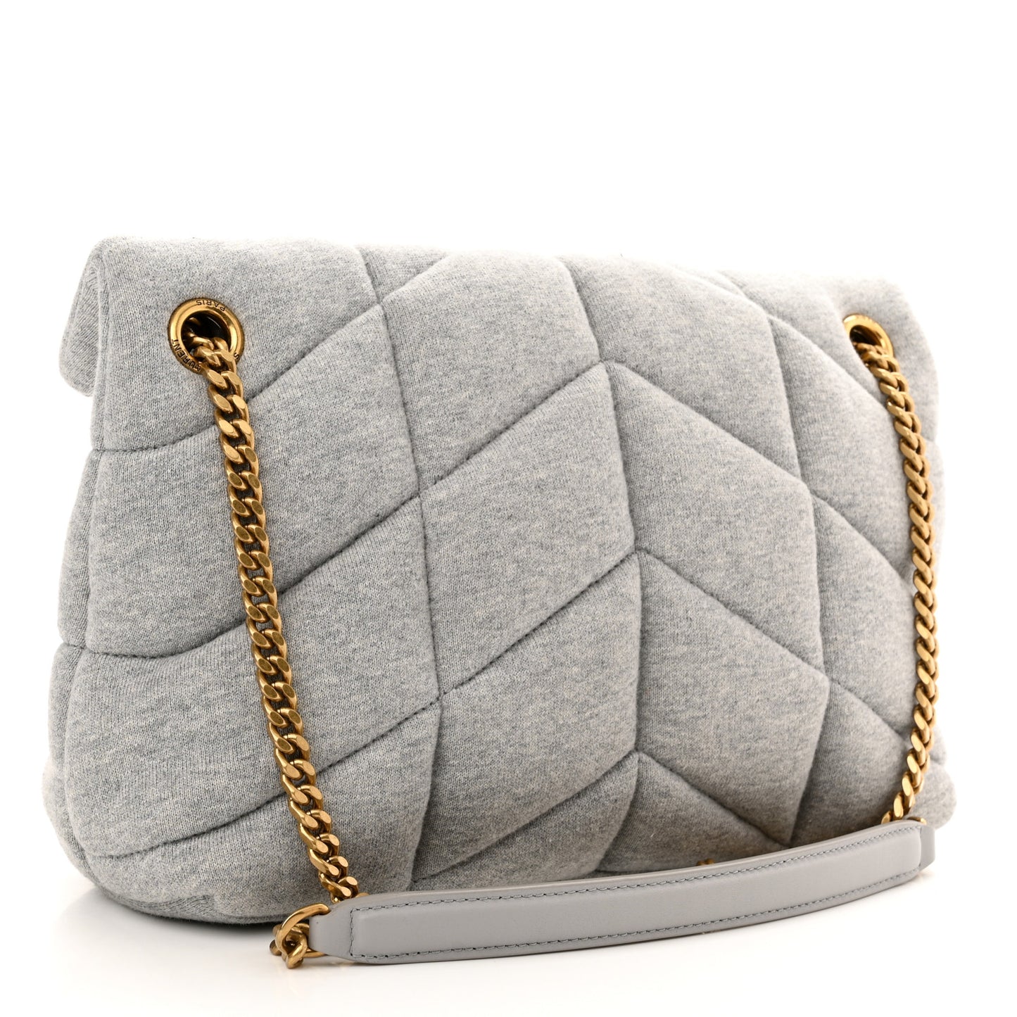 Jersey Quilted Small Loulou Puffer Monogram Chain Satchel Grey Cloud