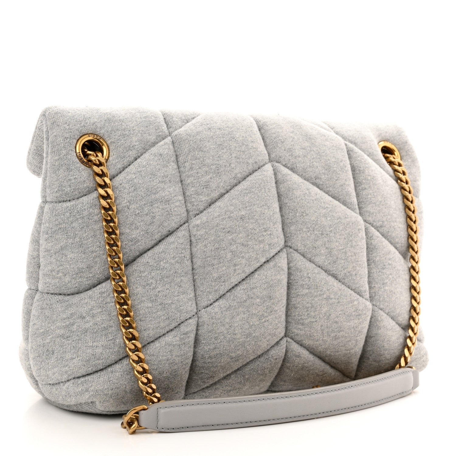 Saint Laurent Jersey Quilted Small Loulou Puffer Monogram Chain Satchel Grey Cloud 3 of 11