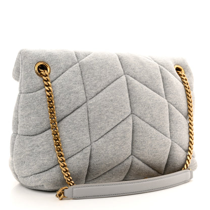 Saint Laurent Jersey Quilted Small Loulou Puffer Monogram Chain Satchel Grey Cloud 3 of 11