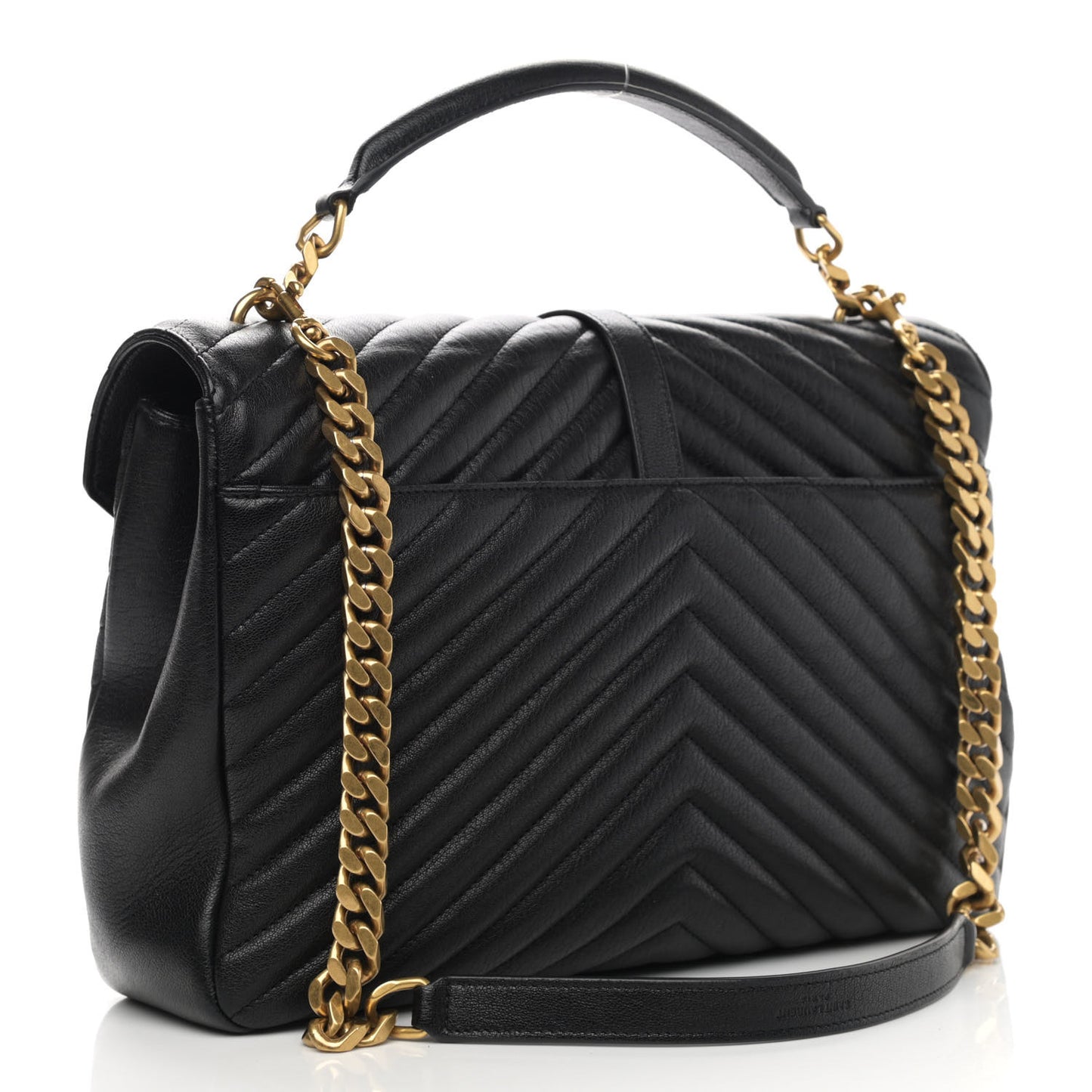 Sheepskin Matelasse Chevron Monogram Large College Satchel Black