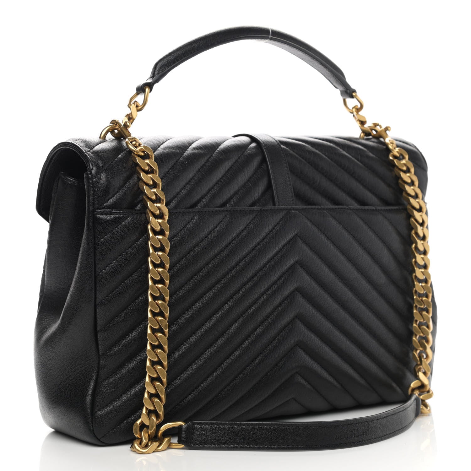 Saint Laurent Sheepskin Matelasse Chevron Monogram Large College Satchel Black 2 of 11