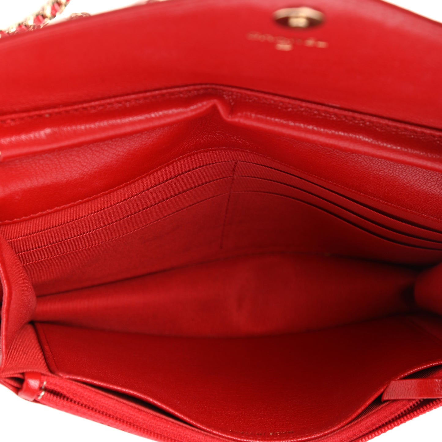 Goatskin Chevron Quilted Statement Wallet On Chain WOC Red