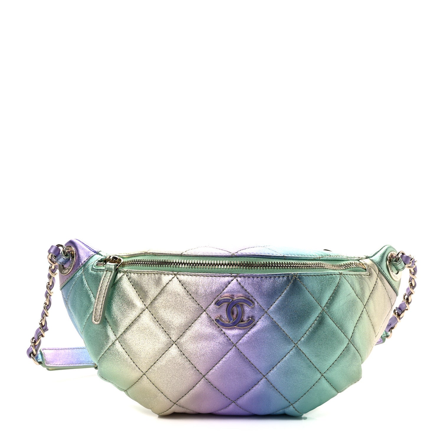 Chanel Gradient Metallic Lambskin Quilted Walking Mood Waist Bag Fanny Pack Pink Purple Green 1 of 10