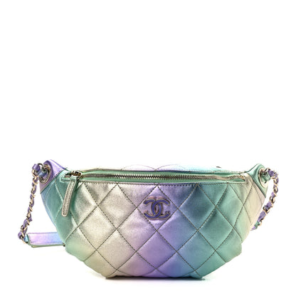 Chanel Gradient Metallic Lambskin Quilted Walking Mood Waist Bag Fanny Pack Pink Purple Green 1 of 10