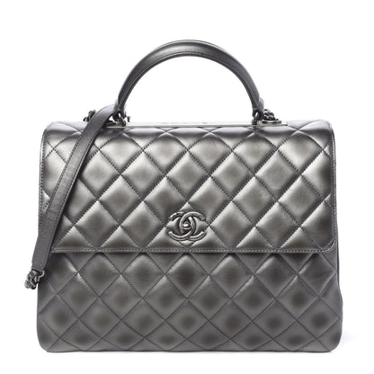Chanel Metallic Calfskin Quilted Large Trendy CC Flap Dual Handle Bag Dark Silver 1 of 11