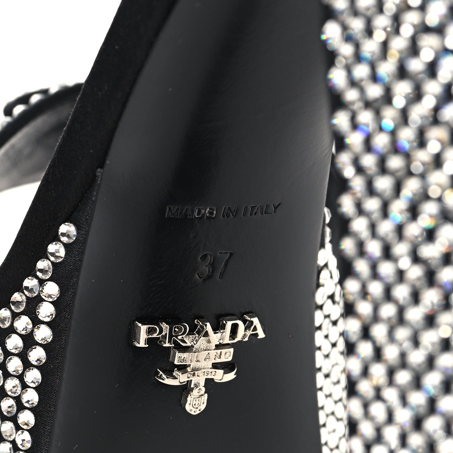 Prada Satin Crystal Triangle Logo 40/135mm Platform Sandals 37