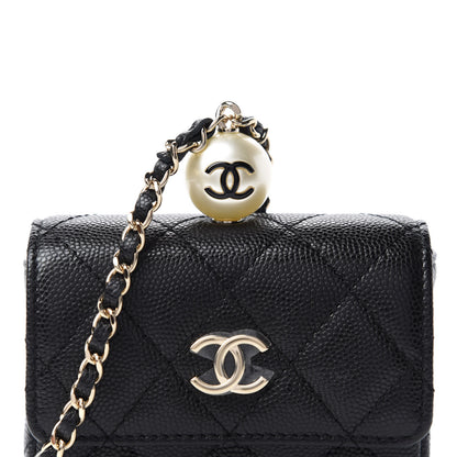 Chanel Caviar Quilted Pearl Card Holder On Chain Black 11 of 11