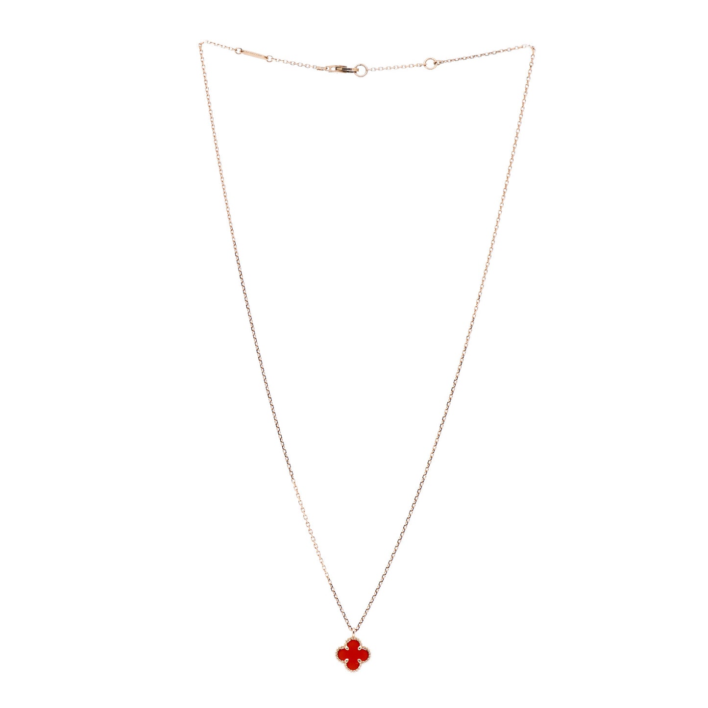18K Rose Gold Carnelian Sweet Alhambra Pendant Necklace