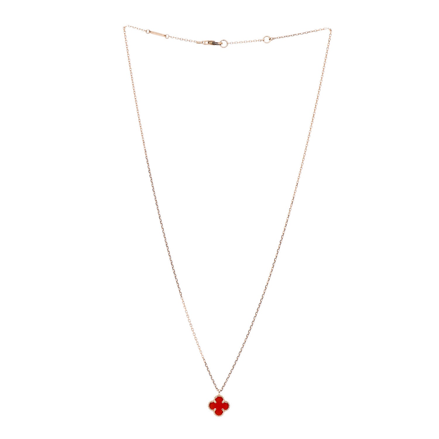 Van Cleef & Arpels 18K Rose Gold Carnelian Sweet Alhambra Pendant Necklace 3 of 5