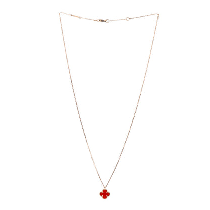 Van Cleef & Arpels 18K Rose Gold Carnelian Sweet Alhambra Pendant Necklace 3 of 5