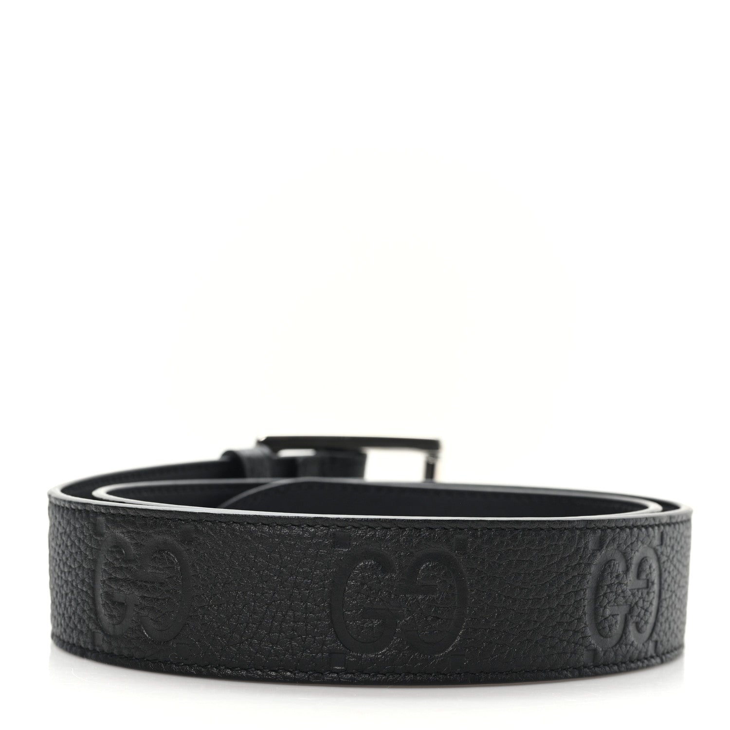 Gucci Piuma Calfskin Jumbo GG Embossed 35mm Belt 80 32 Black 2 of 4