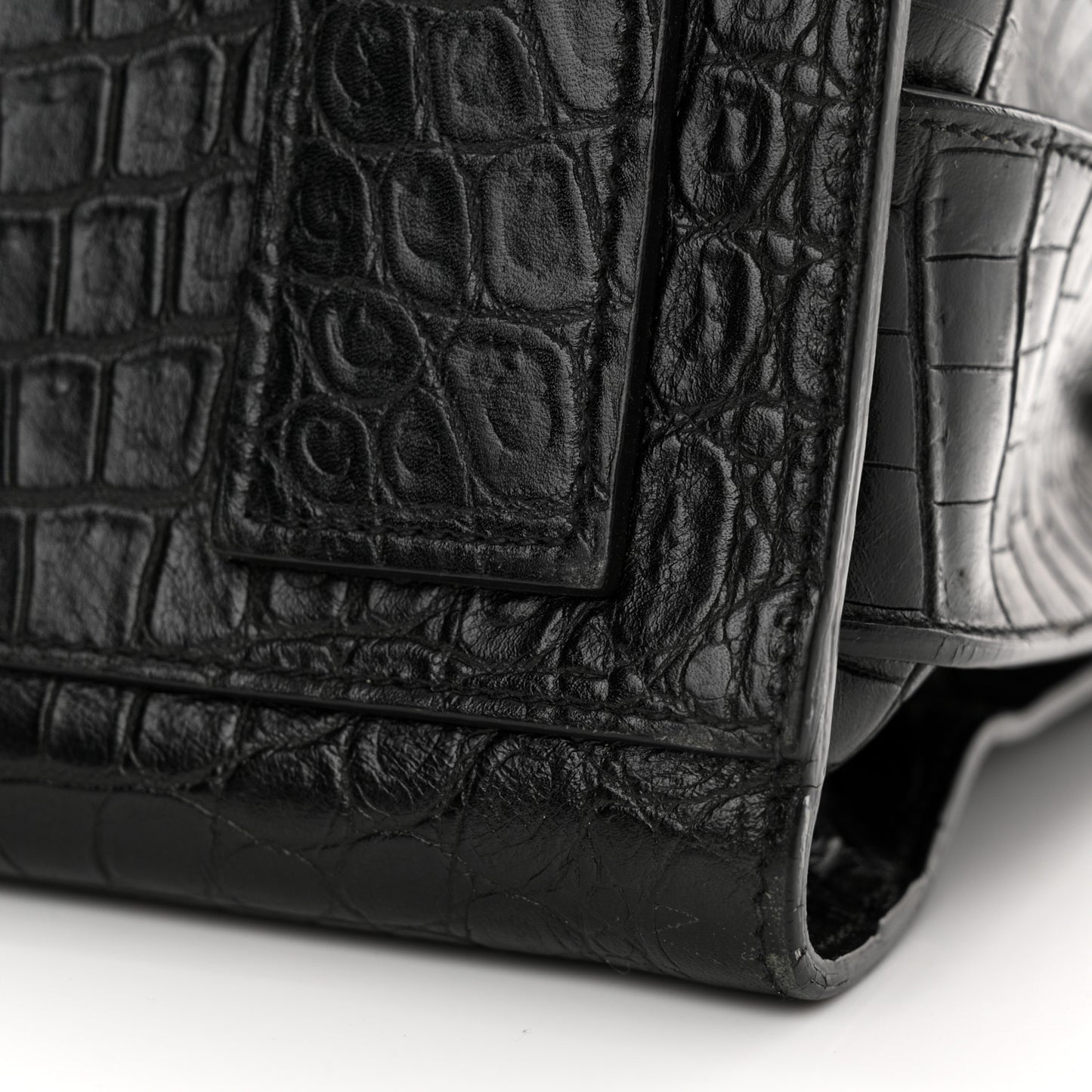 Calfskin Crocodile Embossed Small Supple Sac de Jour Black
