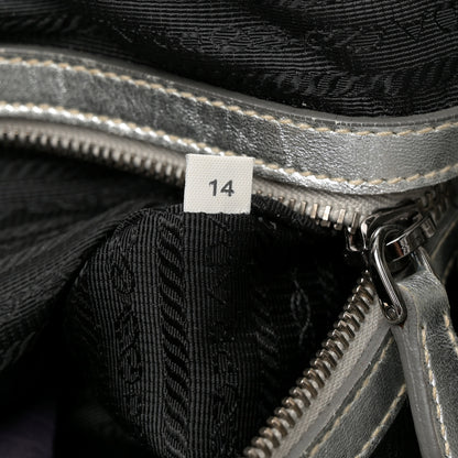Prada Metallic Nappa Gaufre Messenger Tote Argento 7 of 19