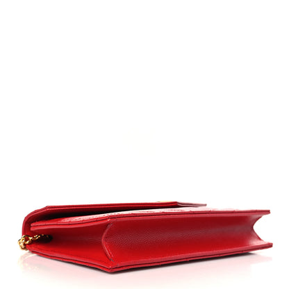 Saint Laurent Grain De Poudre Matelasse Chevron Monogram Envelope Chain Wallet New Red 4 of 10