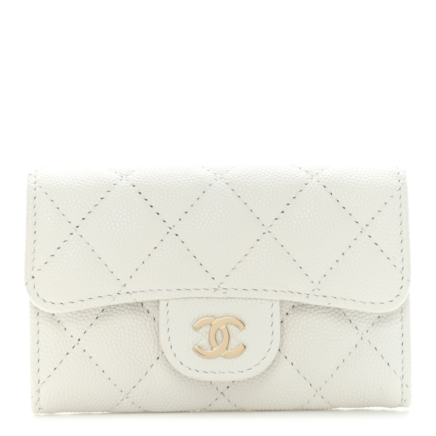 Chanel Caviar Quilted Flap Card Holder Wallet White 1 of 11