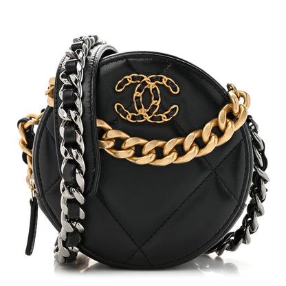 Chanel Lambskin Quilted Chanel 19 Round Clutch With Chain Black 1 of 10
