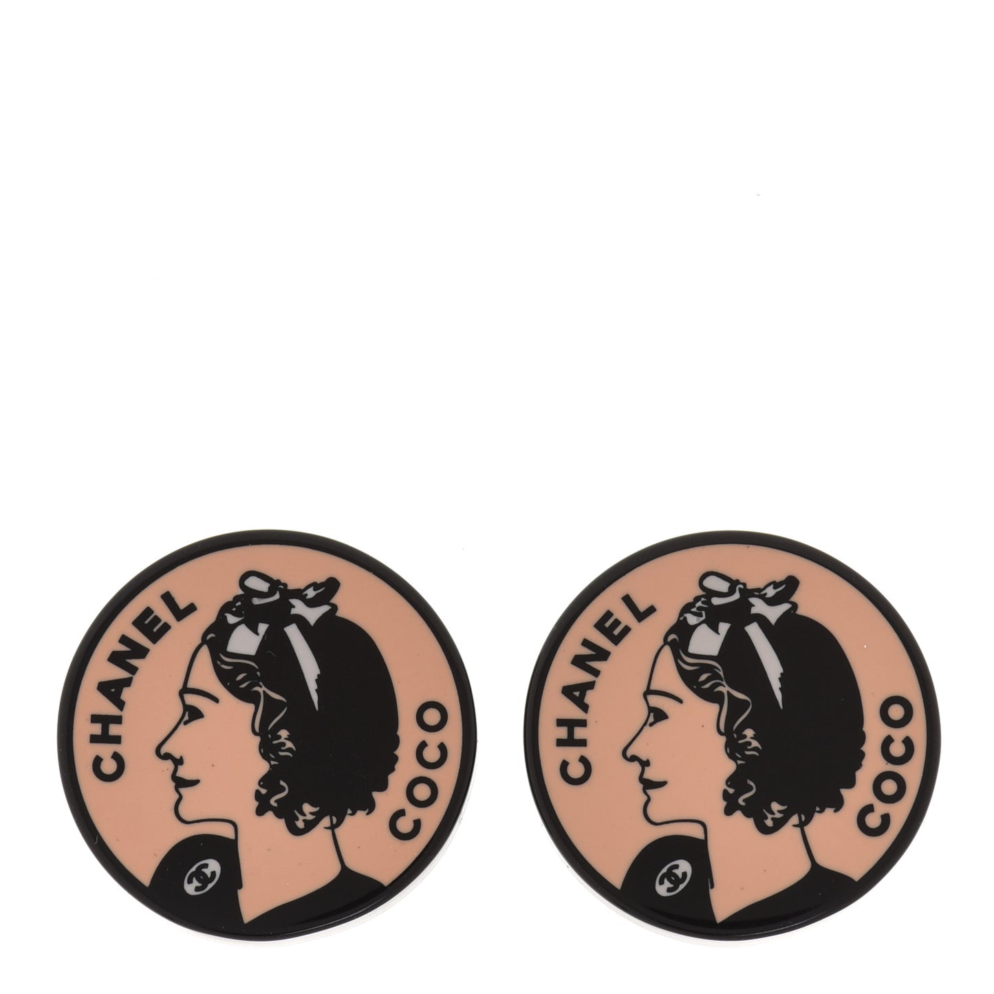 Resin Coco Round Clip On Earrings Beige Black