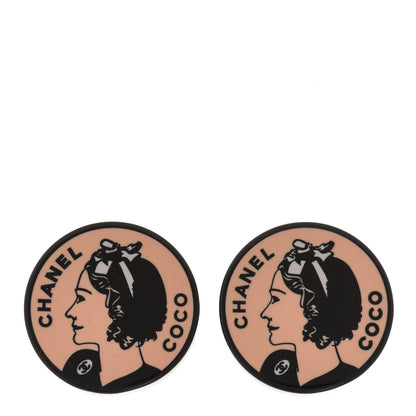 Chanel Resin Coco Round Clip On Earrings Beige Black 1 of 4
