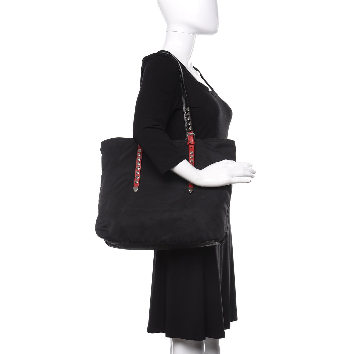 Nylon New Vela Studded Tote Black Fuoco