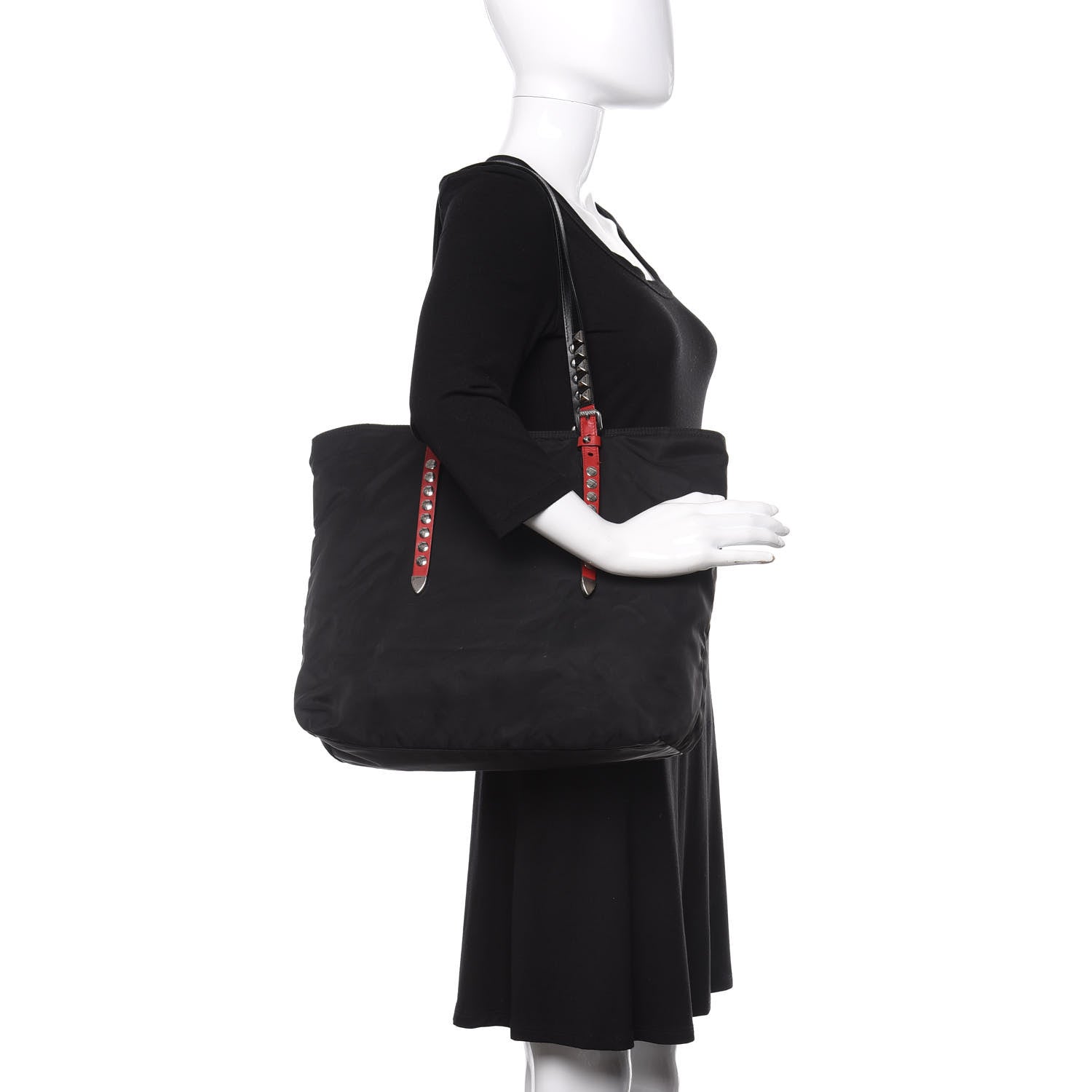 Prada Nylon New Vela Studded Tote Black Fuoco 2 of 13