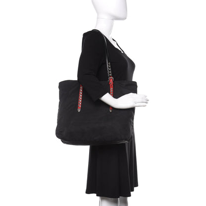 Prada Nylon New Vela Studded Tote Black Fuoco 2 of 13