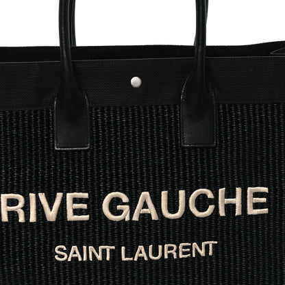 Saint Laurent Raffia Linen Calfskin Rive Gauche Tote Black 8 of 13