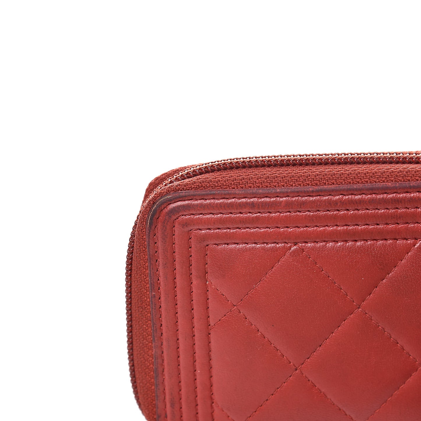 Lambskin Quilted Small Boy Zip Around Wallet Red