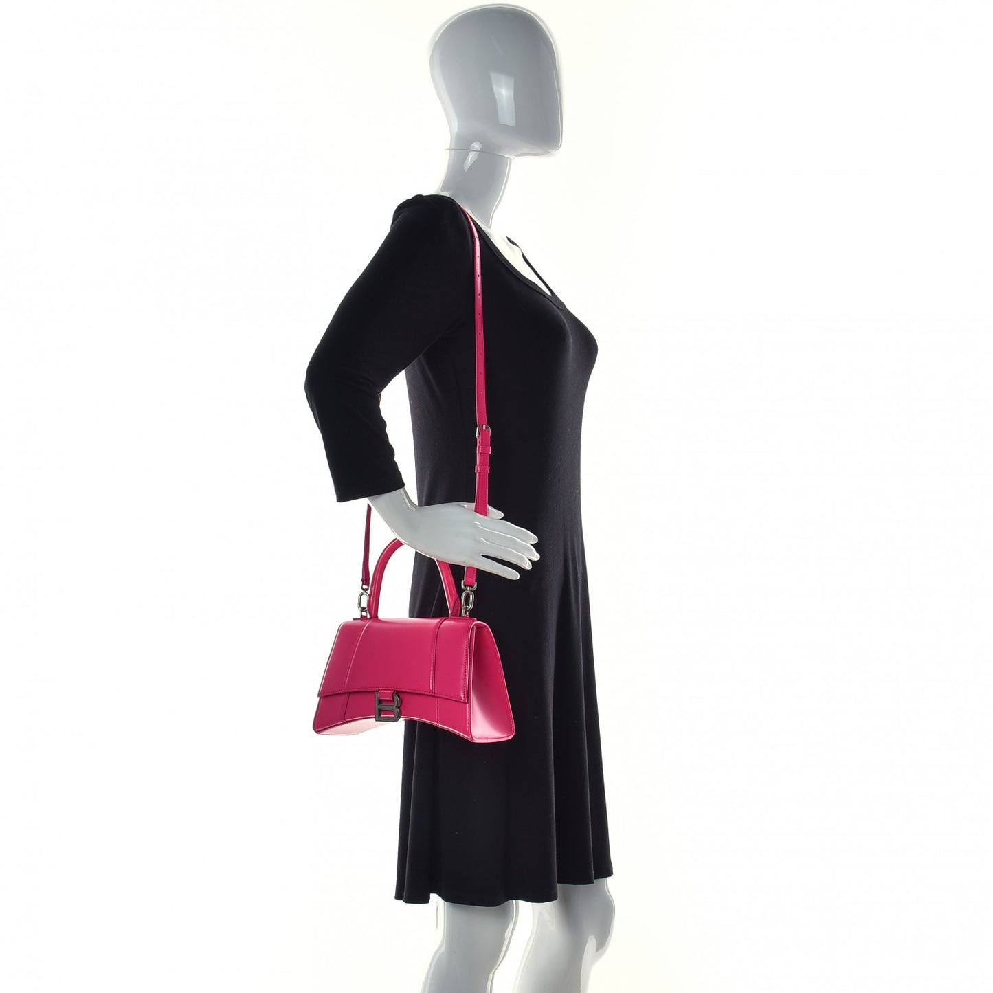 Shiny Box Calfskin Small Hourglass Top Handle Bag Acid Fuchsia