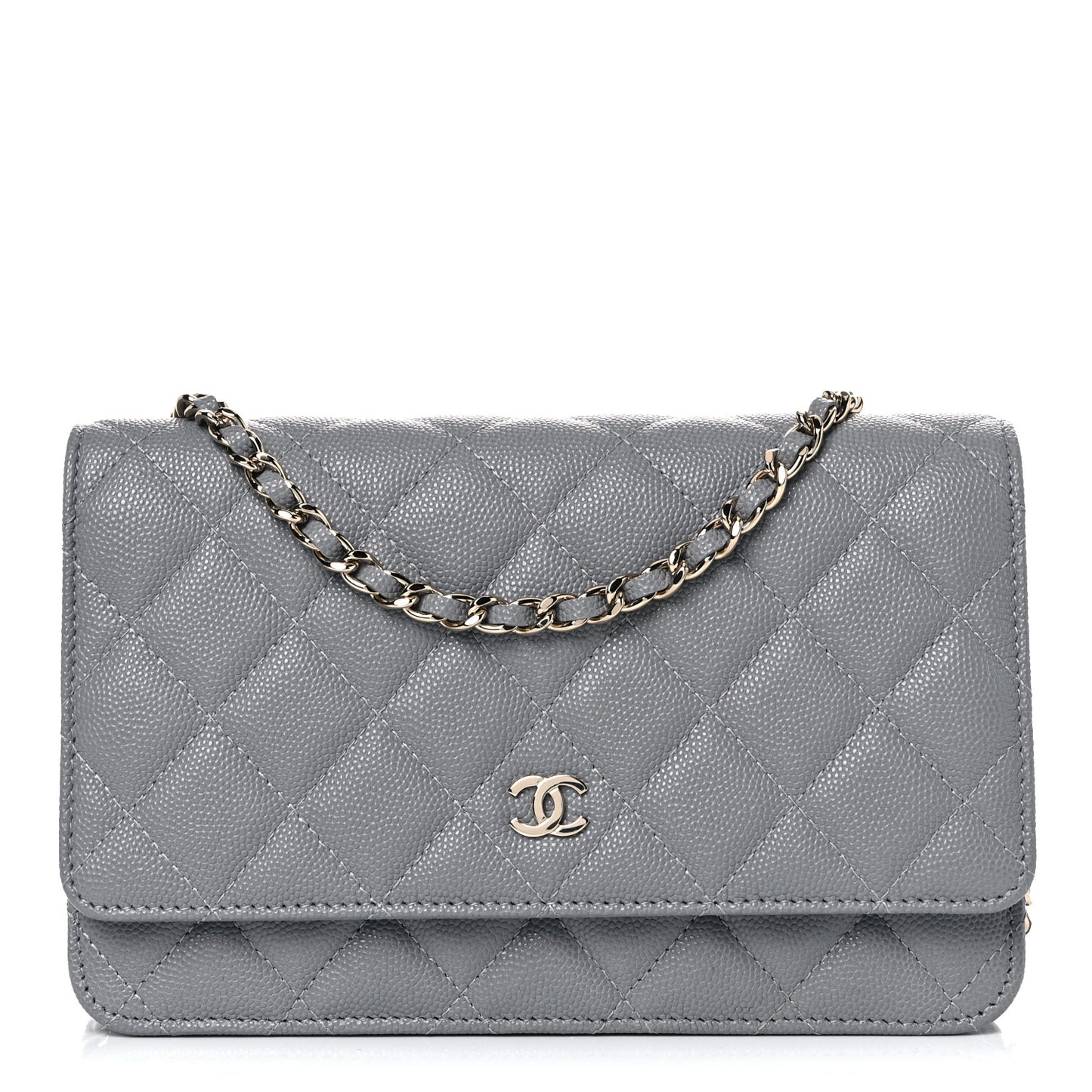 Caviar Quilted Wallet On Chain WOC Grey