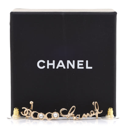 Chanel Metal Crystal Coco Script CC Climber Earrings Gold 5 of 5