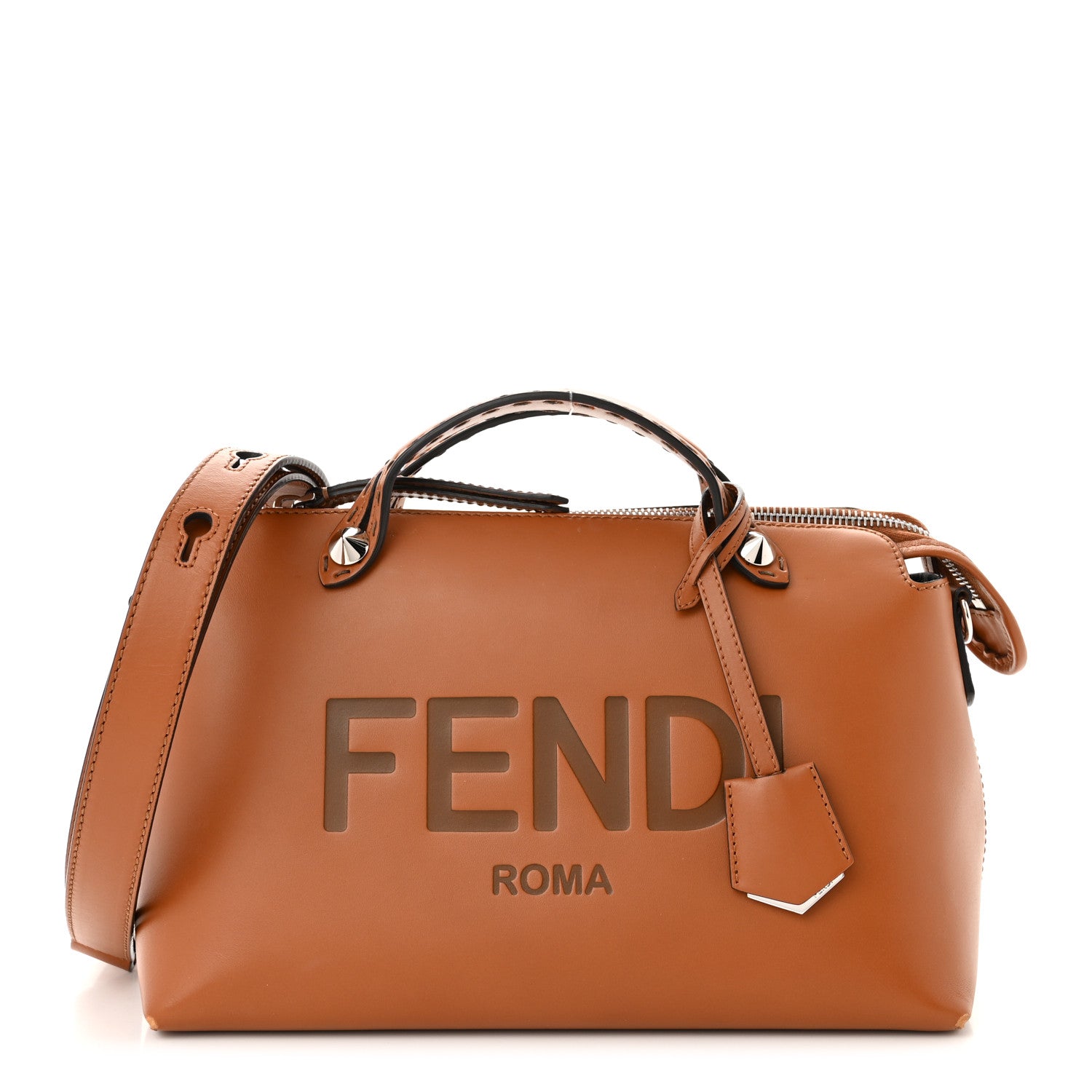 Fendi Vitello King Logo Embossed Medium By The Way Boston Bag Cuoio 1 of 13