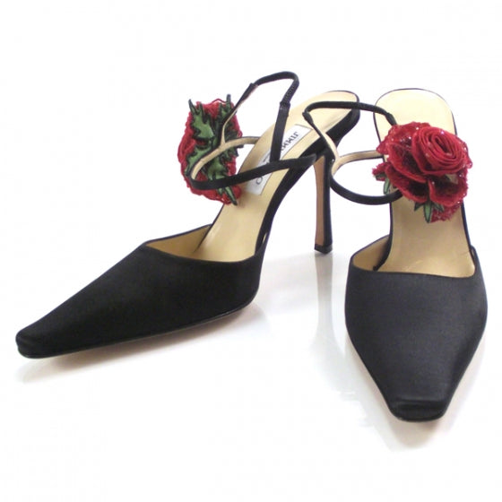 Jimmy Choo Satin Flower Heels 40 Black 1 of 7