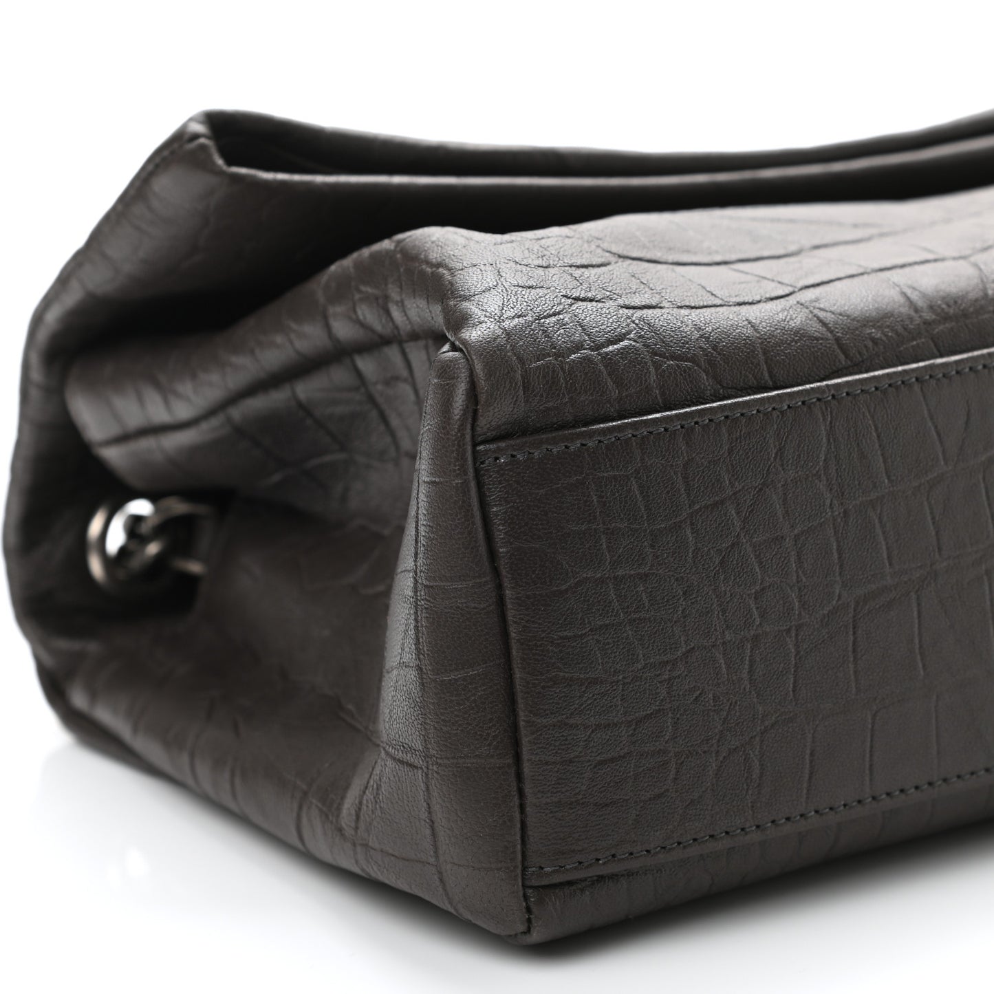 Calfskin Crocodile Embossed Medium West Hollywood Monogram Fold-Over Grey