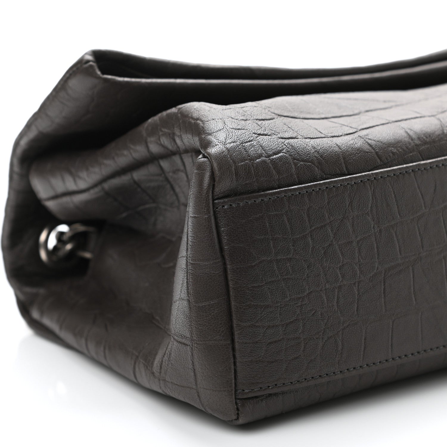 Saint Laurent Calfskin Crocodile Embossed Medium West Hollywood Monogram Fold-Over Grey 10 of 11