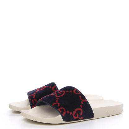 Gucci Terry Cloth GG Monogram Slide Sandals 38 Blue Red 3 of 7