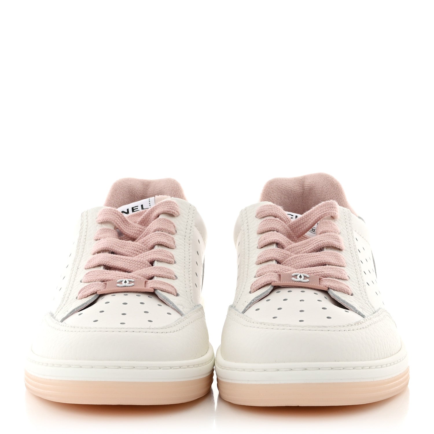 Chanel Grained Calfskin Fabric Womens Logo Sneakers 39 White Light Pink 2 of 7
