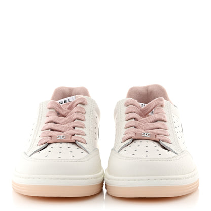 Chanel Grained Calfskin Fabric Womens Logo Sneakers 39 White Light Pink 2 of 7