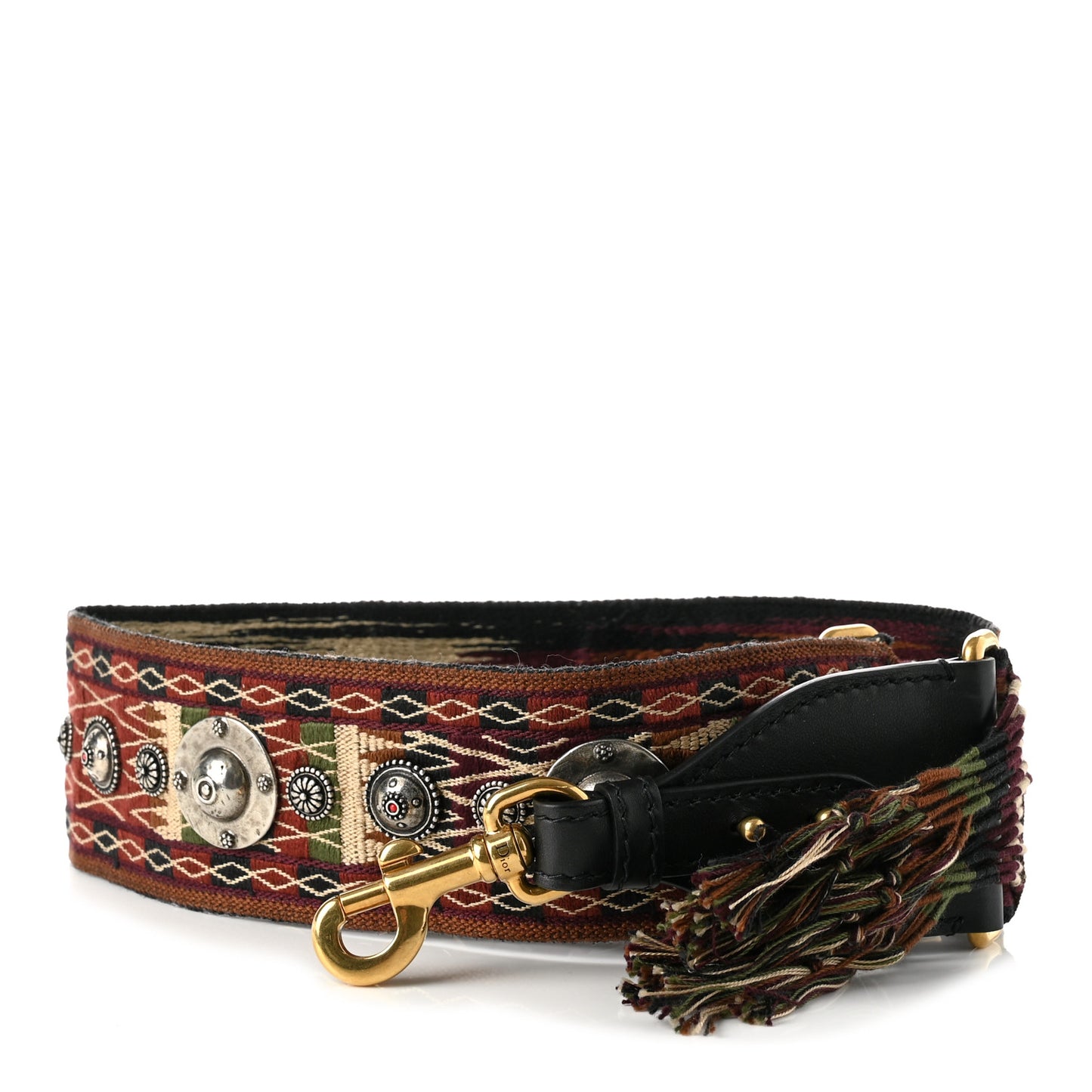 Canvas Embroidered Studded Bohemian Fringe Shoulder Strap Black Multicolor