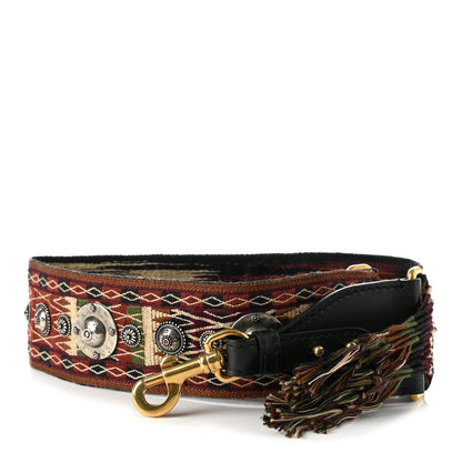 Christian Dior Canvas Embroidered Studded Bohemian Fringe Shoulder Strap Black Multicolor 1 of 4