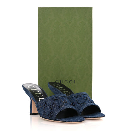 Gucci Denim Crystal GG Monogram Mules 37.5 Blue 11 of 11