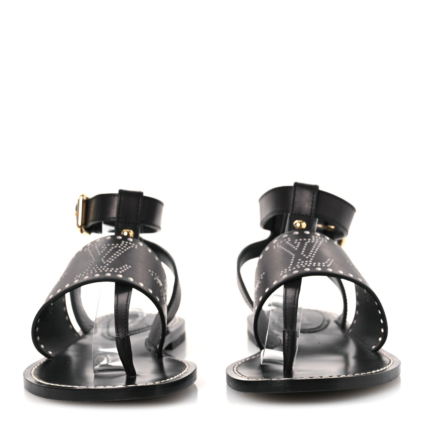 Soft Calfskin Perforated Horizon Flat Sandals 36 Black