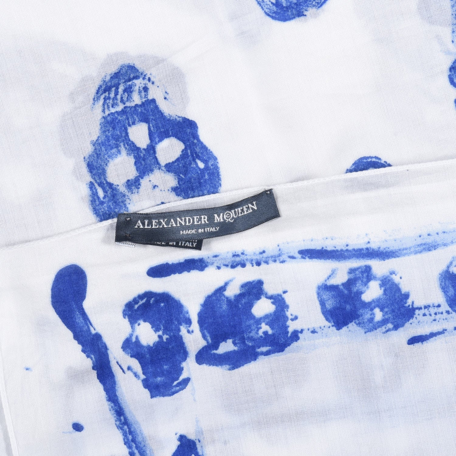 Alexander McQueen Cotton Skull Scarf White Blue 2 of 3
