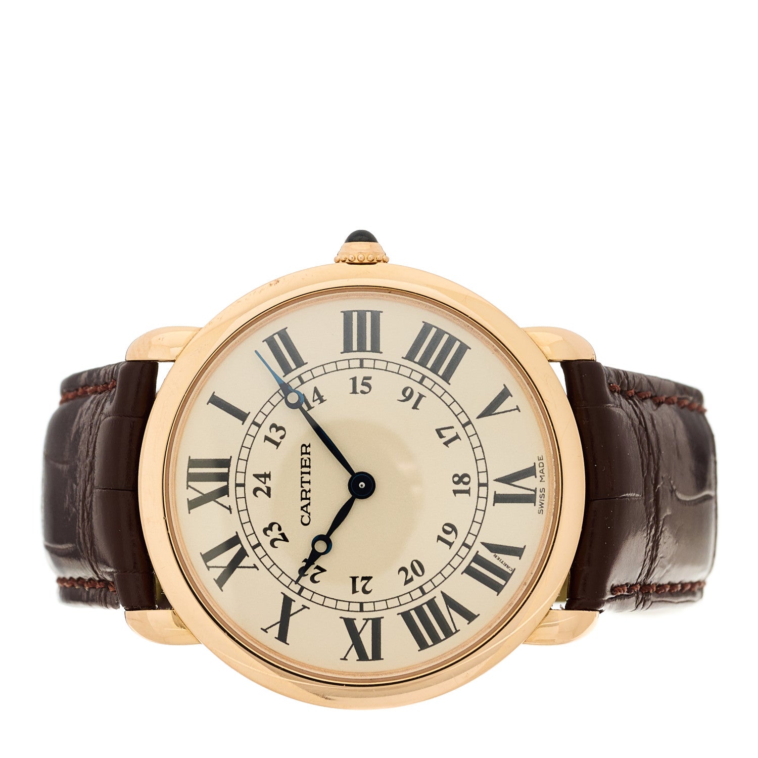 Cartier 18K Pink Gold Alligator 36mm Ronde Louis Manual Winding Watch Brown 2 of 5