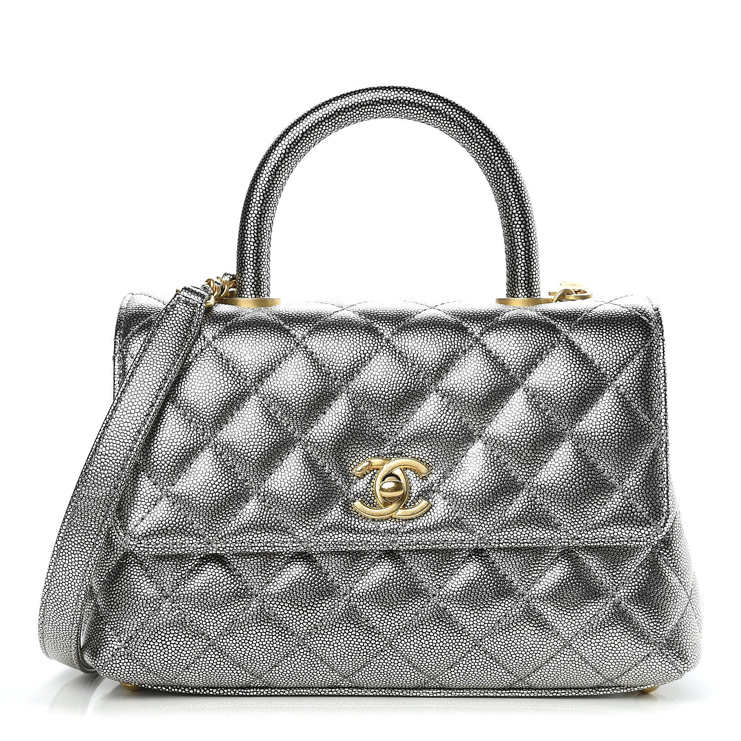Chanel Metallic Caviar Quilted Mini Coco Handle Flap Silver 1 of 11