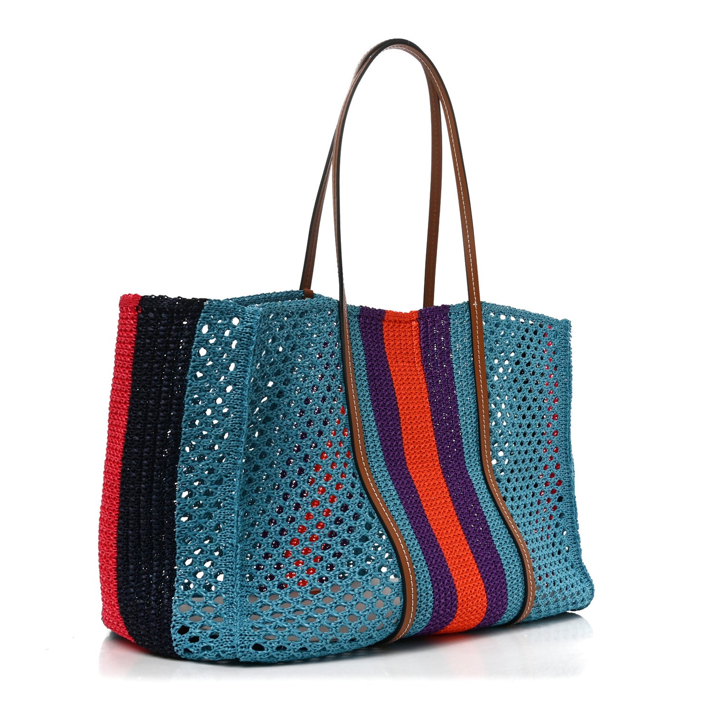 Raffia Web Woven Interlocking G Tote Blue Multicolor